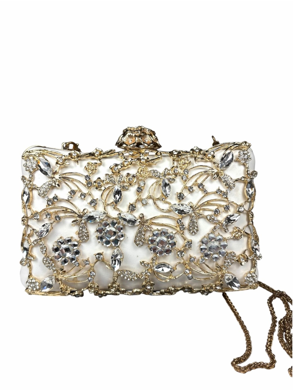 Sparkly Rhinestones Clutch Purse Evening Prom Party Wedding Gold Silver Florals